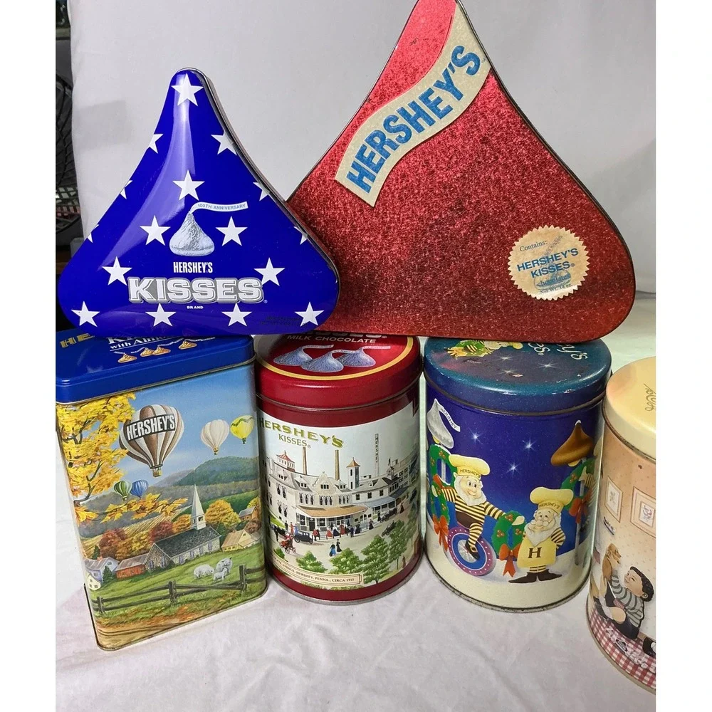 Vintage Hershey's Kisses Tin Canister Lot of 6‎ Holiday Collector Storage Tins